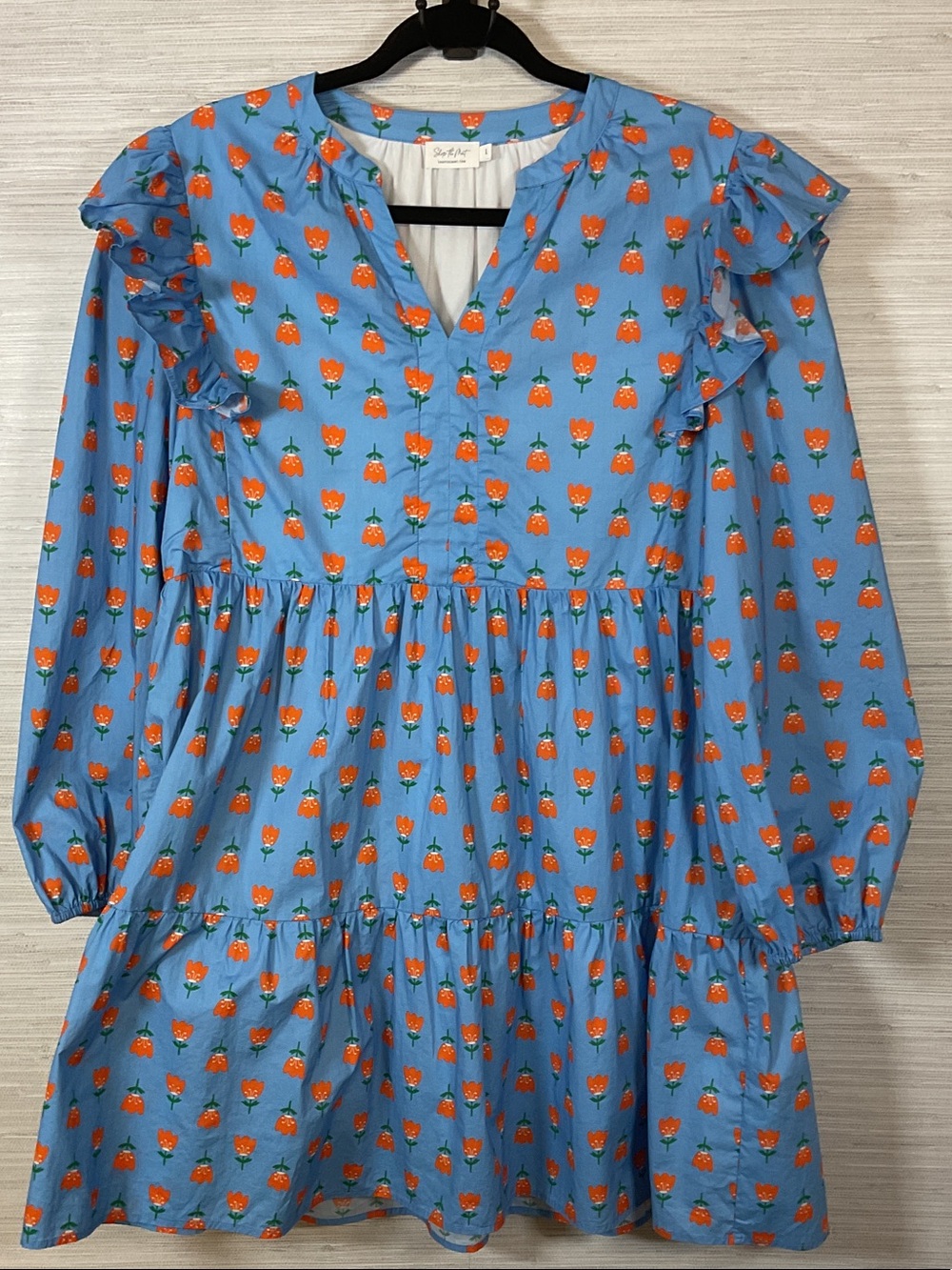 Shop The Mint Tiered Ruffle Tulip Print Babydoll Dress - Blue & Orange Large